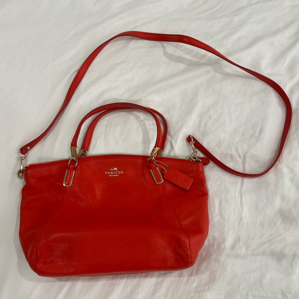 Coach Designer Red Satchel Crossbody Handbag Leather Purse Medium